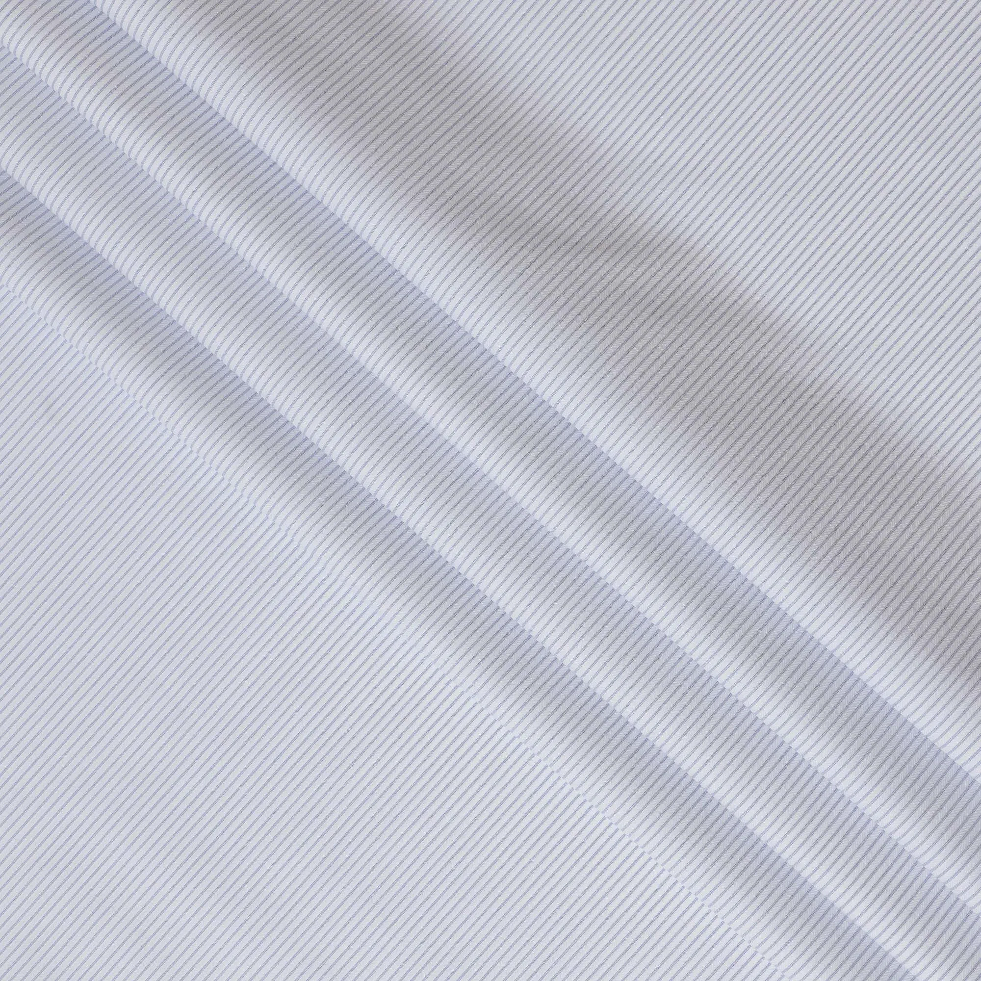 White & Light Blue Pinstripe 100% Cotton Shirting Fabric, 150 cm Width, Made in Italy-D20510