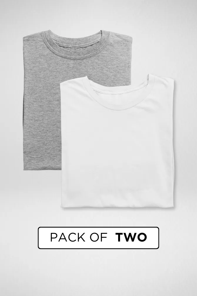 White and Grey Melange Plain T-shirts Combo for Men