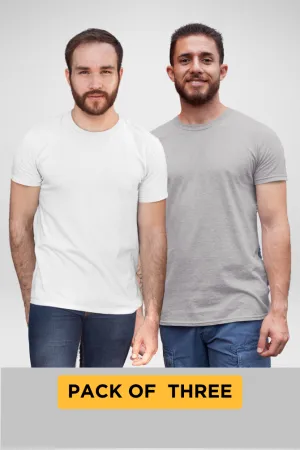 White and Grey Melange Plain T-shirts Combo for Men