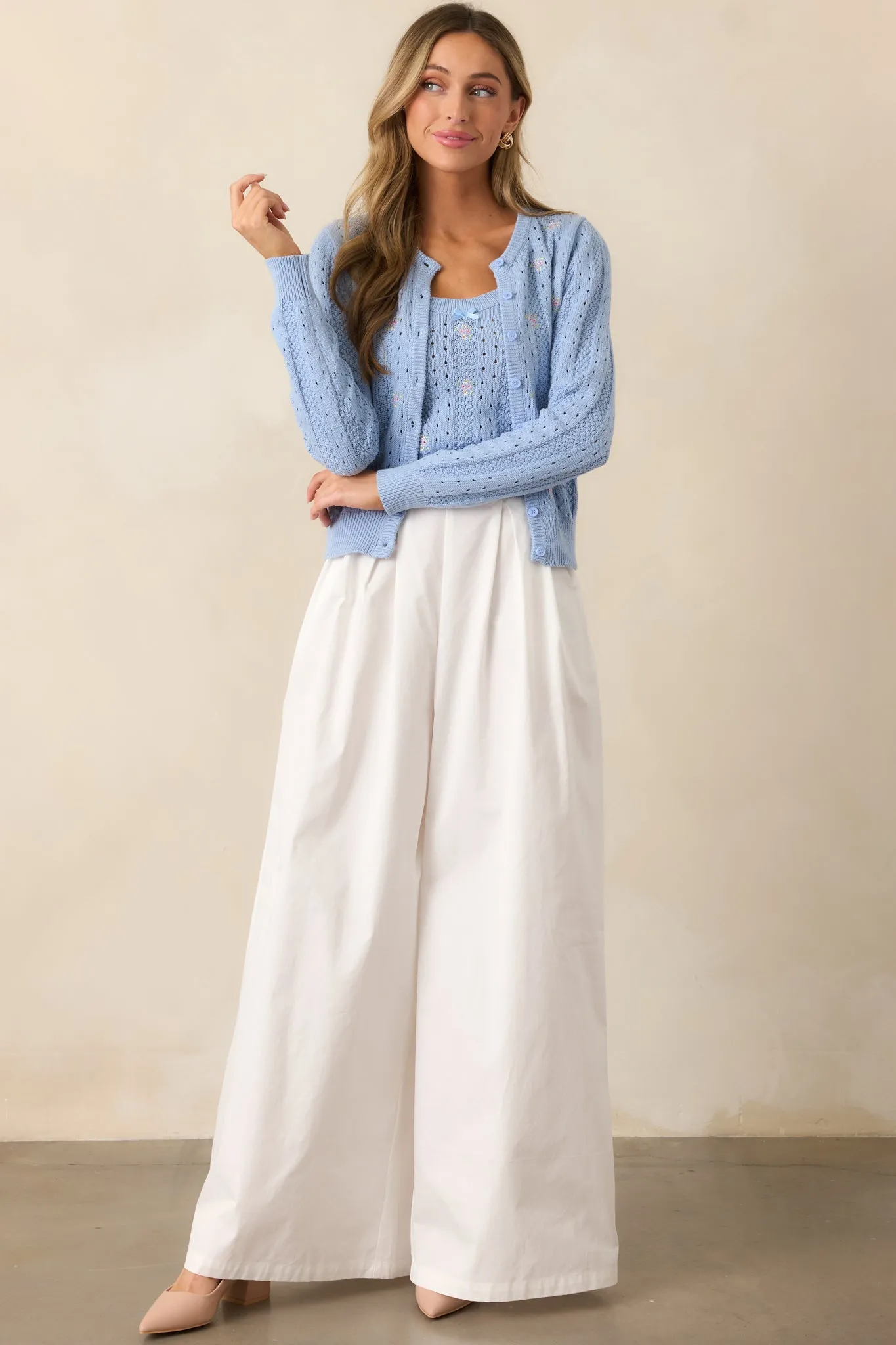 With The Tide Cotton Blue Floral Embroidered Cardigan
