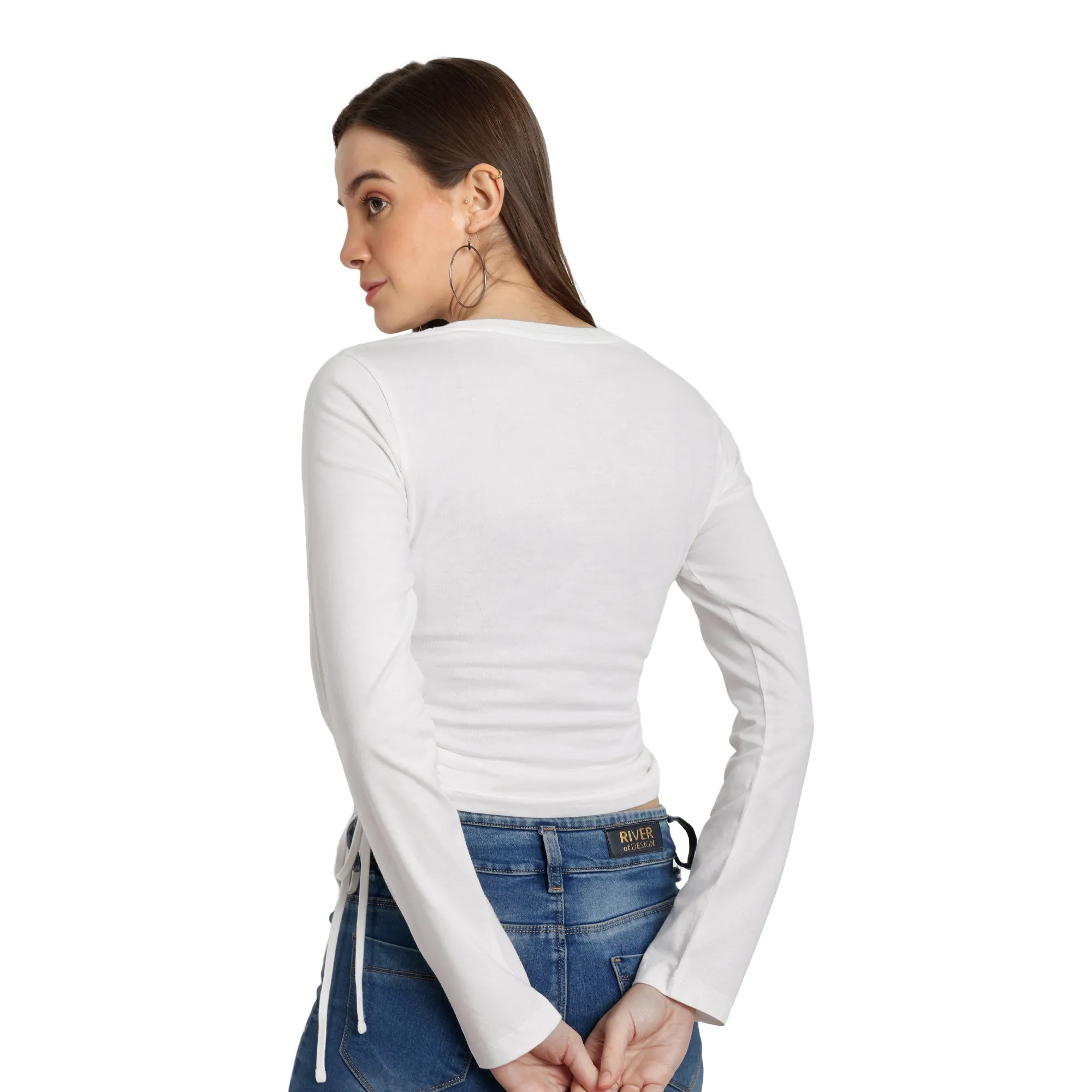 Women White Pure Cotton Textured Neckline Top