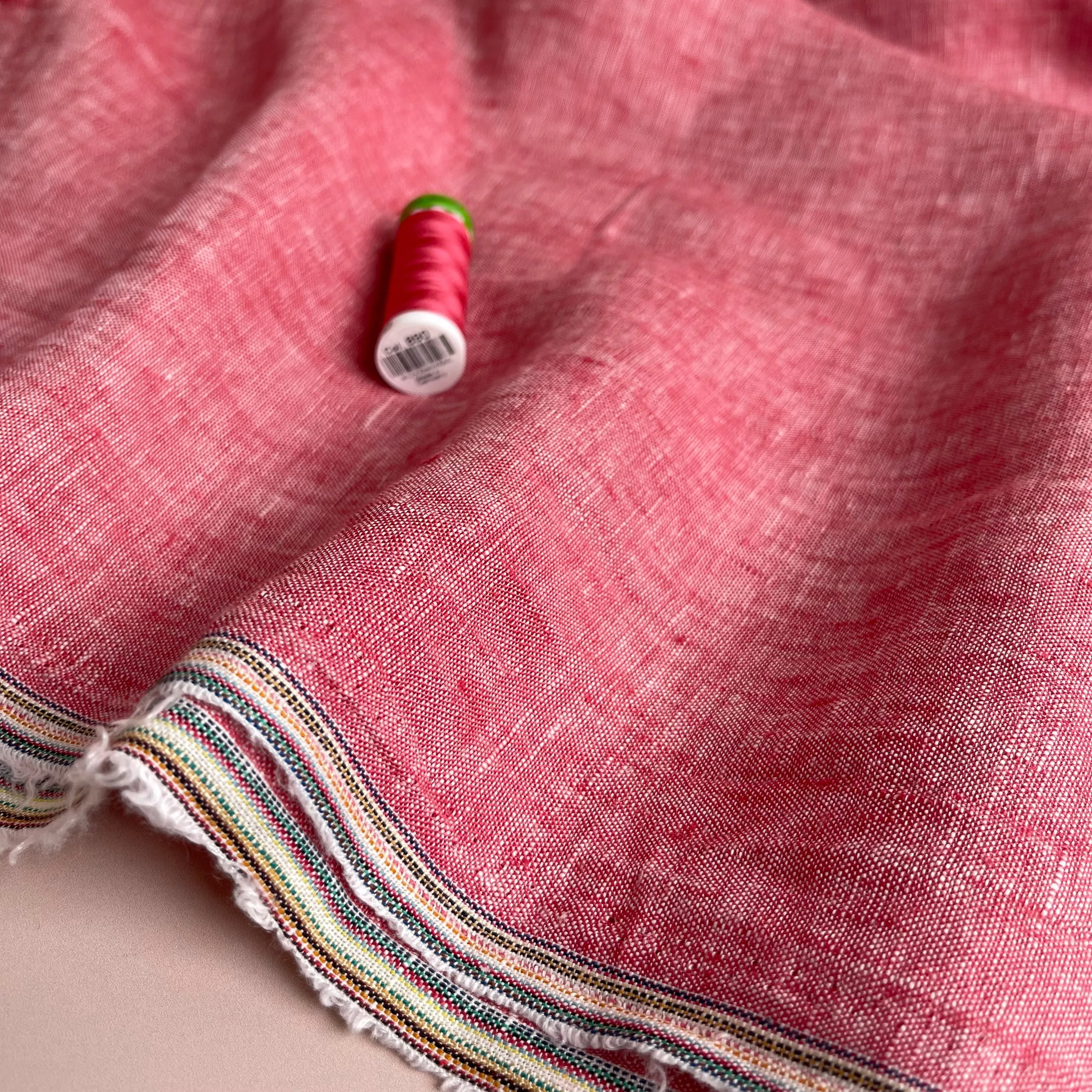 Yarn Dyed Pure Linen Fabric in Watermelon
