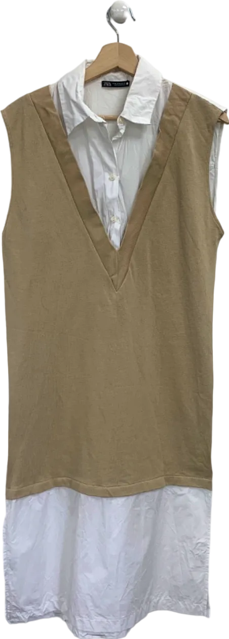 Zara Beige White Sleeveless Dress UK M